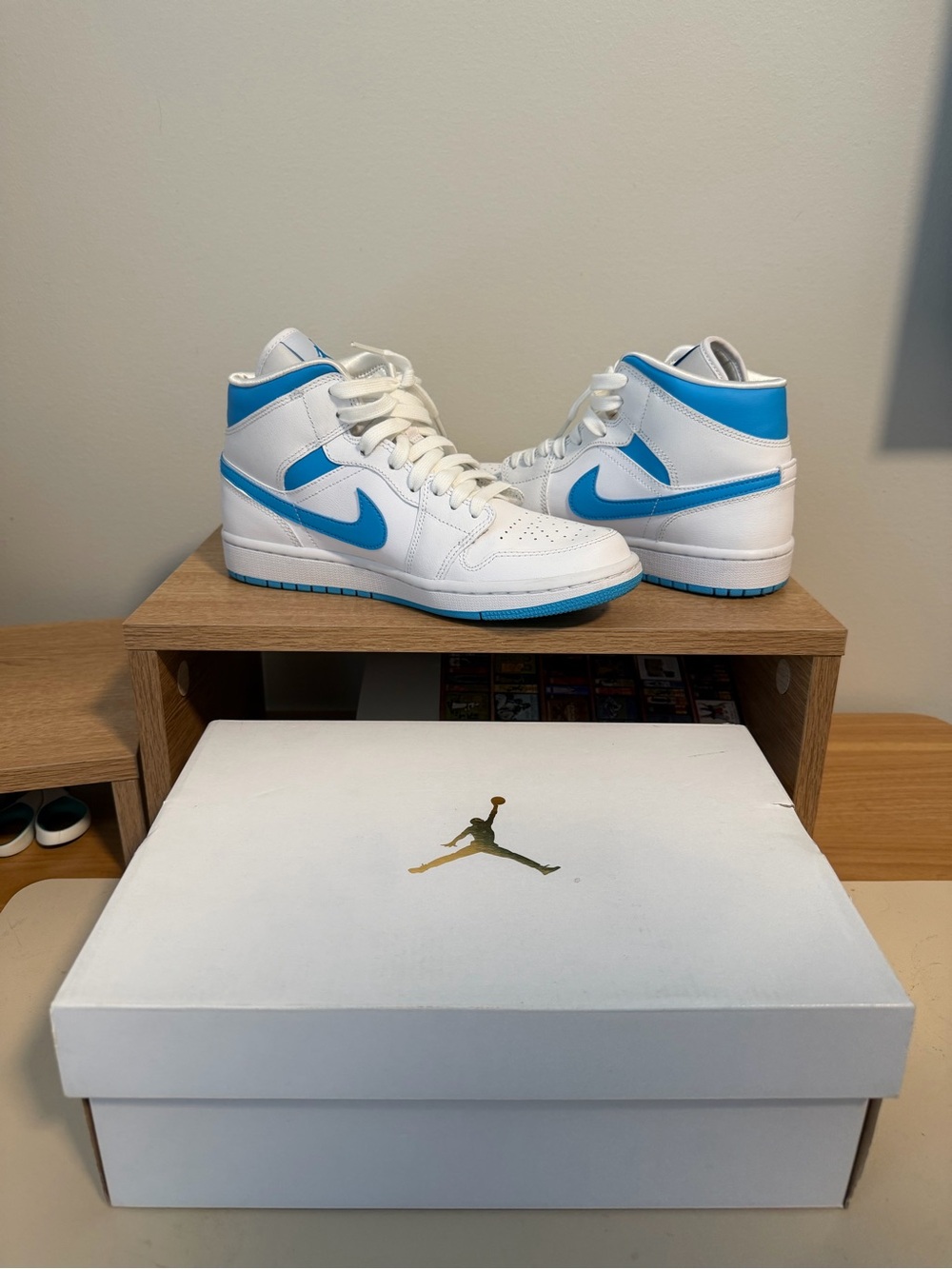 Nike Kids High-Top Sneakers in White and Blue